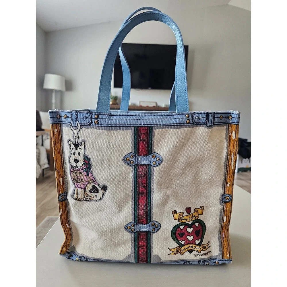 Brighton Canvas Tote Bag In Love We Trust Heart Dog Trunk Print Cream Shopper - Picture 2 of 11